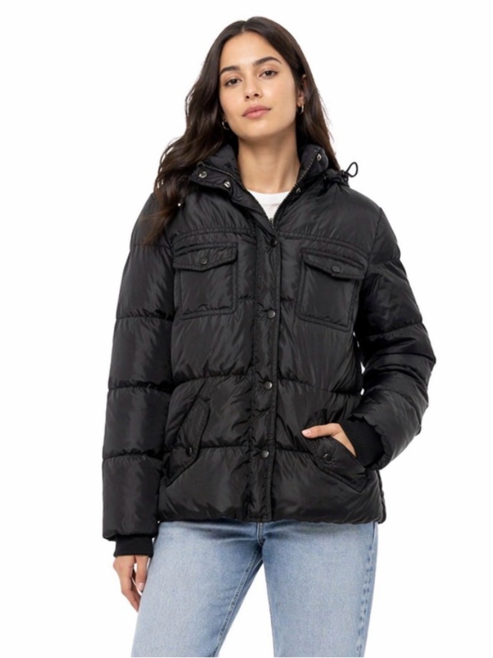 J.CREW Vintage Down-Filled Hooded Puffer Jacket - Black - Size M